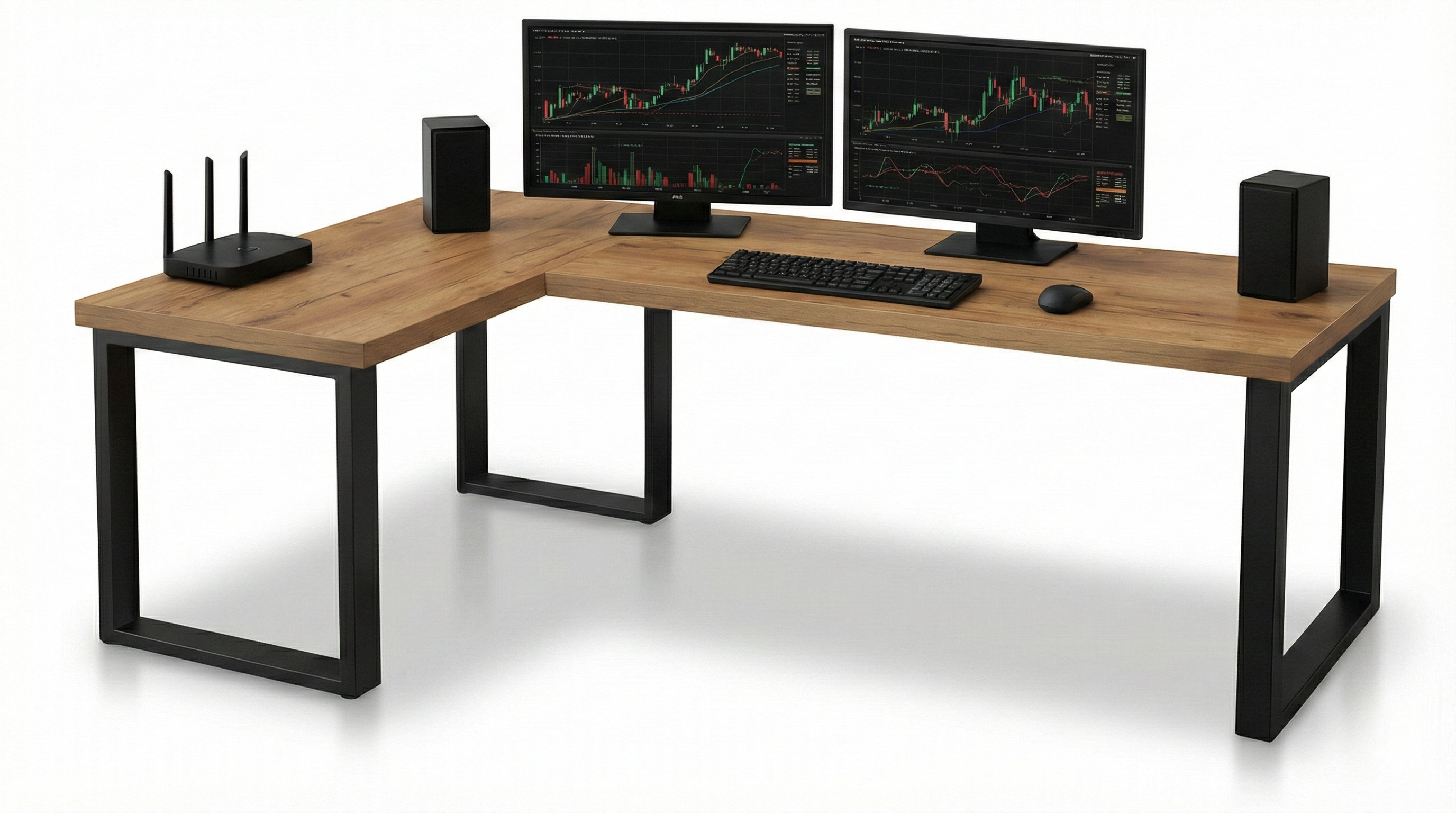 Duże Biurko Narożne Loft 120x180 cm Dąb Craft Złoty – Gruby Blat 36 mm