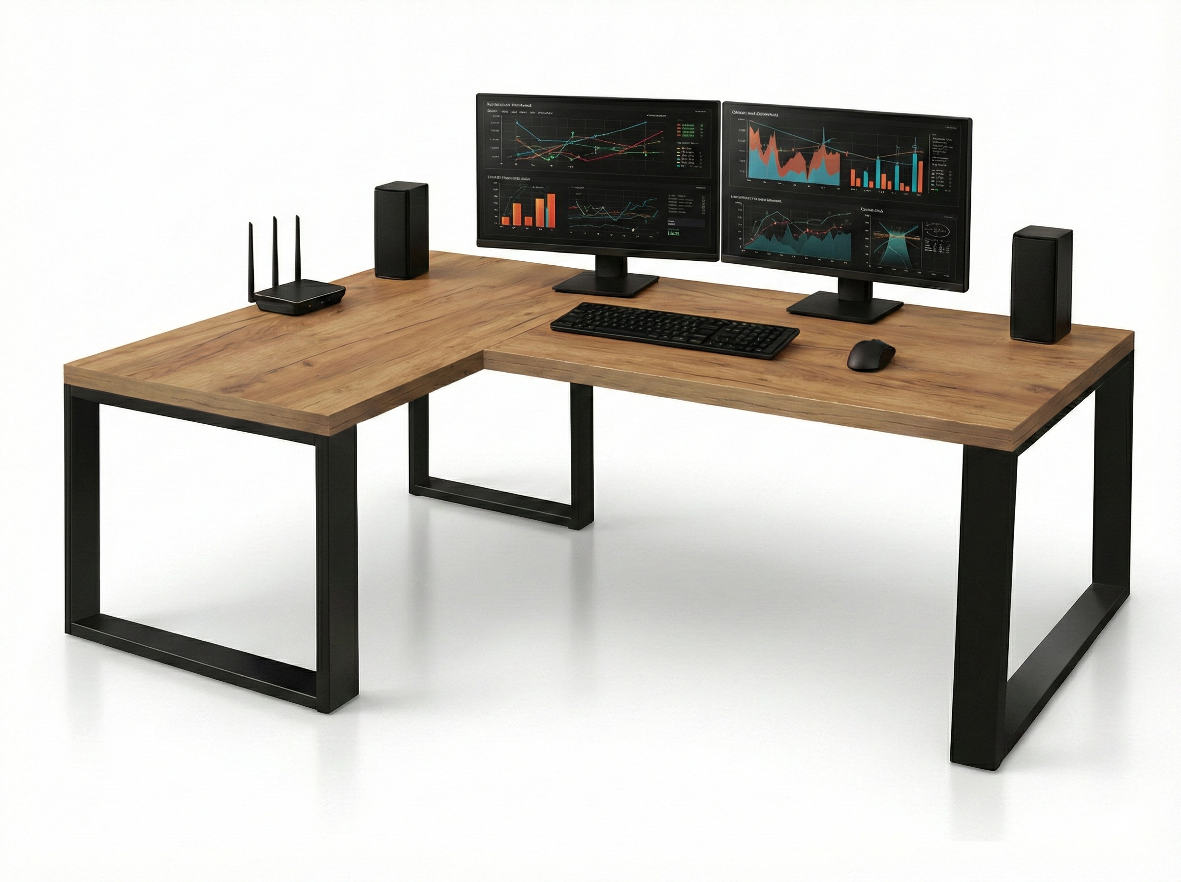 Biurko PREMIUM XL gruby blat 36 mm  200x130x70 cm komputerowe gamingowe narożne loft Dąb craft złoty  Grube nogi