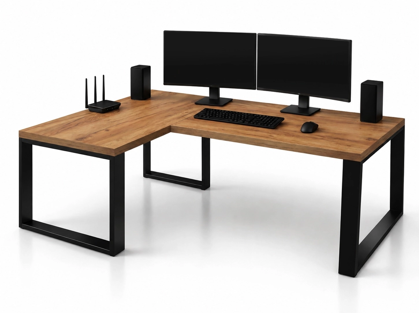Biurko PREMIUM XL gruby blat 36 mm  200x130x70 cm komputerowe gamingowe narożne loft Dąb craft złoty  Grube nogi